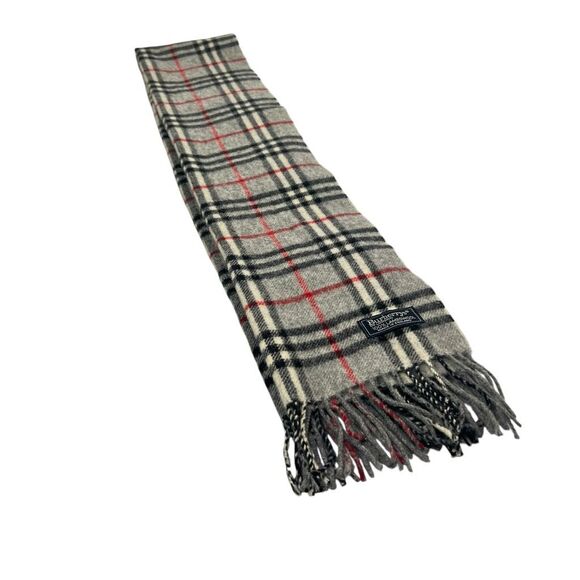 Burberry Plaid 100% Lambswool Classic Women's Gray Multicolor Fringe Wrap Scarf - Picture 6 of 6